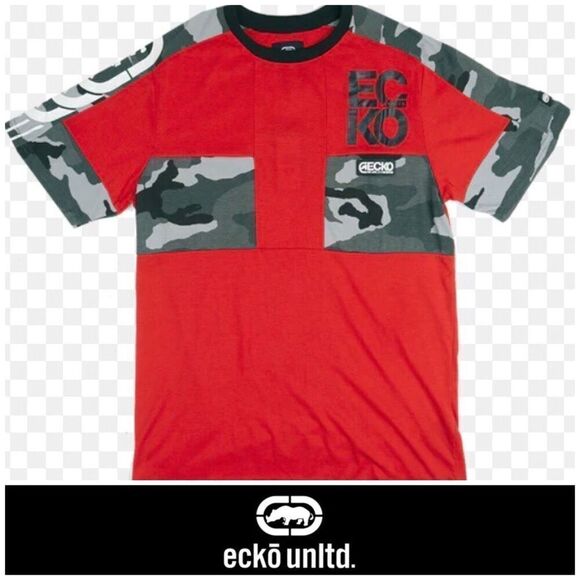 ECKO UNLTD - M Sz XL - NWT Ecko Red Short Sleeve Tee/Black & Gray Camo Detail - Picture 1 of 13
